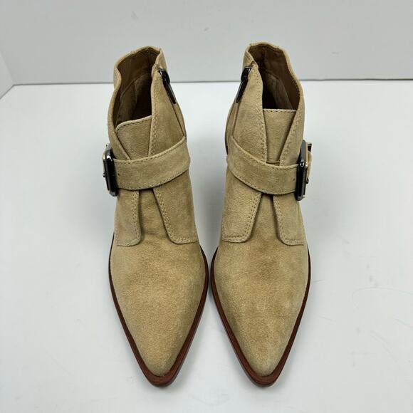NEW Vince Camuto Ashena Tan Suede Leather Buckle Zip Up Bootie Ankle Boots - Picture 4 of 14